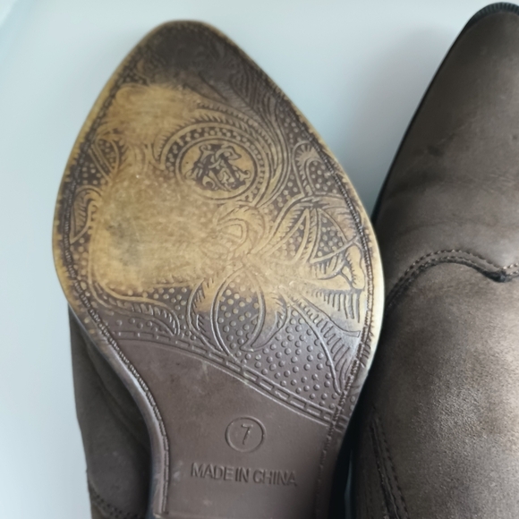 Zodiac Womens 7 Suede Ankle Boot Bootie Brown Leather Pointed Toe Western Stitch - Picture 5 of 10